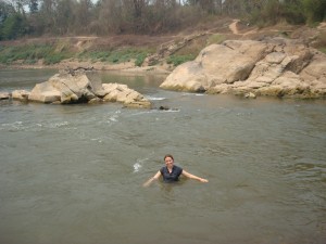Swimming in Nam Kham River