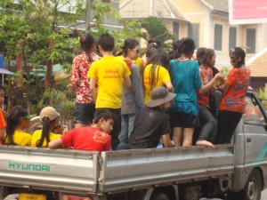 water fight trucks in Luang Prabang