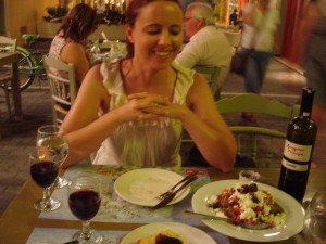 Greek salad wine woman