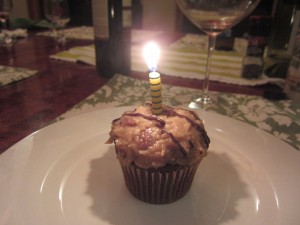 German chocolate cupcake with candle